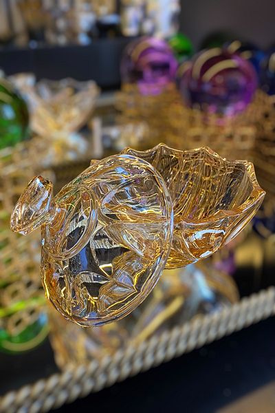 LEMİ DEKORASYON Honey Glass Sugar Bowl with Lid 17*18 cm