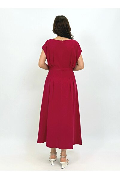 FEVER Kemer detaylı dökümlü keten elbise