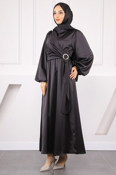 İmajButik Βραδινό φόρεμα με μαύρη αγκράφα με σατέν