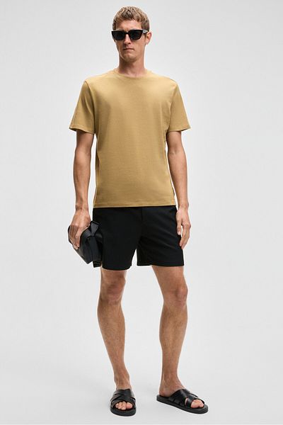 GRIMELANGE Mocassin Men's 100% Cotton Relaxed Fit Round Neck Short Sleeve Light Khaki T-Shirt