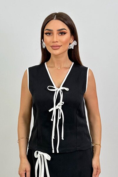 FEVER V yakalı bağcıklı mix yelek