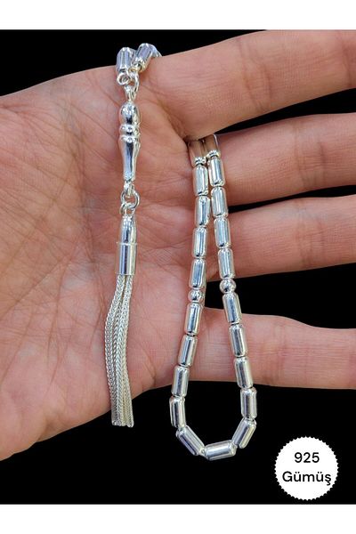 MODA925 925 Sterling Silver Capsule Cut Silver Rosary