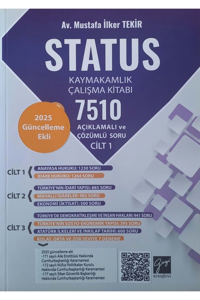Gazi Kitabevi Status Kaymakamlık Çalışma Kitabı 7510 Açıklamalı Ve Çözümlü Soru Cilt 1