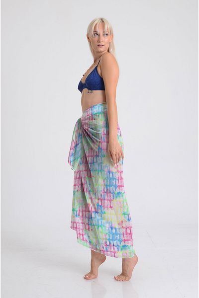 DESENİX Colorful Tie Dye Patterned Pareo - 100X145 cm - Silky Chiffon & Luxury Satin Fabric Option - Beach Dress