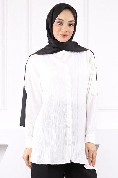 İmajButik Ecru Sleeve Detailed Shirt