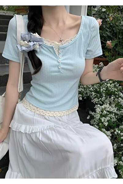 Moonstarcollection Çiçekli Ek Parçalı İç Bodyli Basic Kısa Kollu Pinterest Bluz