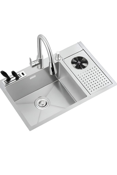 DUREVO Moderno Paslanmaz Çelik Bardak Yıkamalı Akıllı Mutfak Evyesi Inoks Renk 76x48cm Eviye