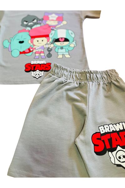 YUMİYUMM Boy's Character Gray Shorts Top and Bottom Set