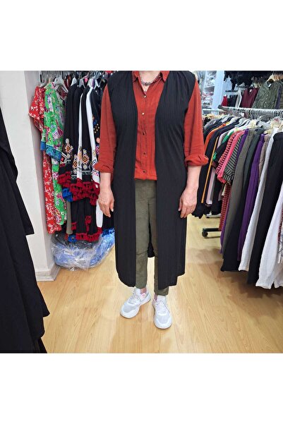 NUR TEKSTİL kadın siyah fitili yazlık yanları yırtmaçlı büyük beden yelek