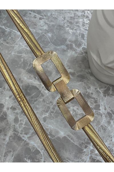 MELTEM TUĞAN Double Square Buckle Spring Belt Gold