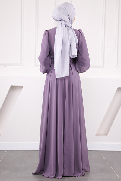 İmajButik Lila Boncuklu Şifon Abiye