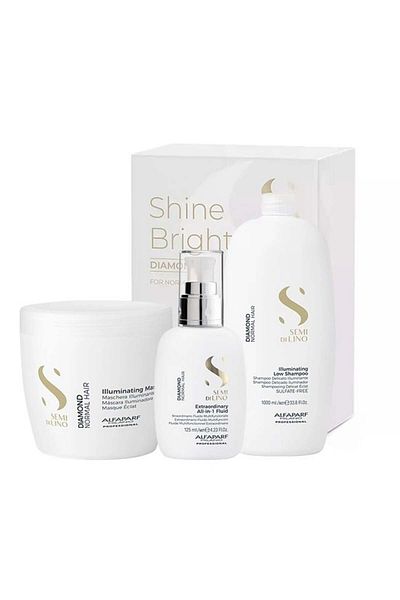 Alfaparf Milano Alfaparf Semi Di Lino Diamond Iluminating Shampoo, 1000 ml + Mask, 500 ml + Shine Fluid, 125 ml