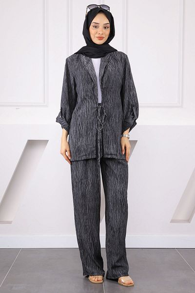 İmajButik Black Front Tie Kimono Suit with Pants