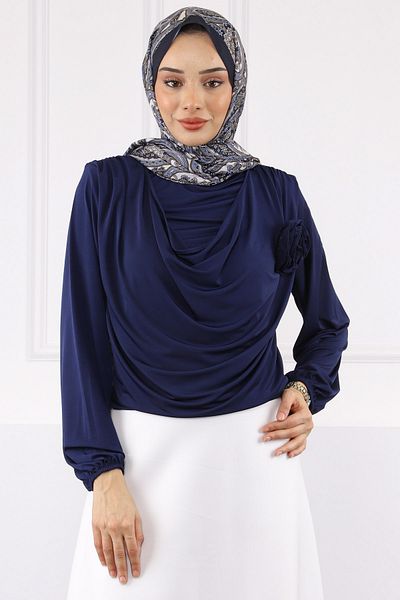 İmajButik Μπλούζα Sandy με αξεσουάρ Navy Blue Rose