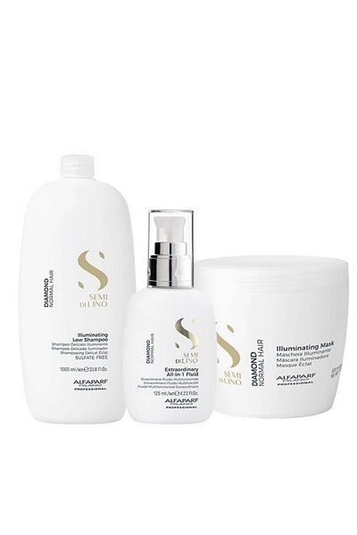 Alfaparf Milano Alfaparf Semi Di Lino Diamond Iluminating Shampoo, 1000 ml + Mask, 500 ml + Shine Fluid, 125 ml