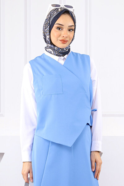 İmajButik Indigo Single Pocket Vest Skirt Suit