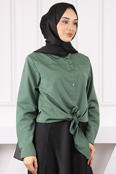 İmajButik Khaki Single Pocket Front Tie Shirt