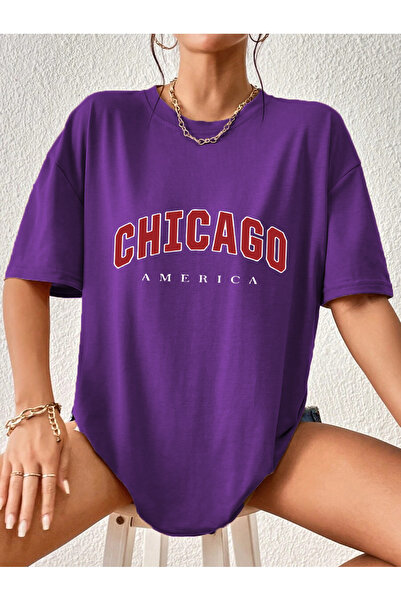 arıkoğlu kumaşçılık Tricou Chicago cu imprimeu supradimensionat bumbac moale ...