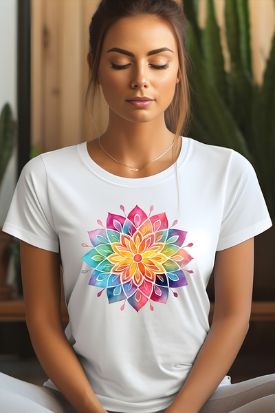 MAGORS شاكرا ماندالا اليوغا مطبوعة طاقم الرقبة القطن قصير الأكمام المرأة التي...