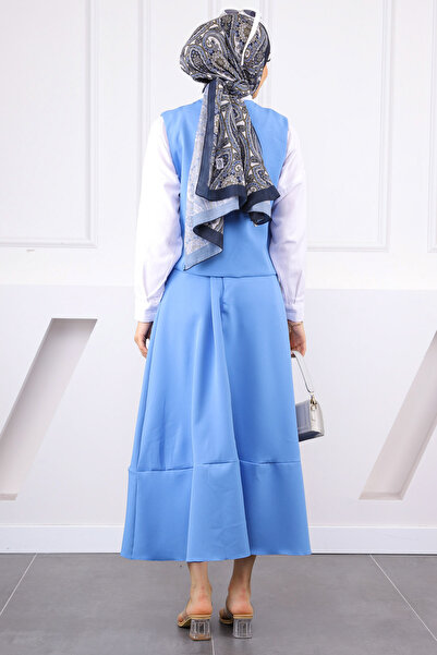 İmajButik Indigo Single Pocket Vest Skirt Suit