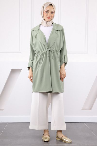 İmajButik Khaki Double Breasted Collar Shirred Jacket
