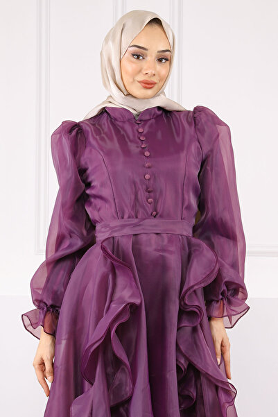 İmajButik Mor Balon Kol Abiye