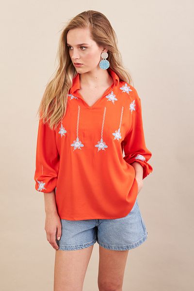 Cool & Sexy Women's Orange Embroidered Blouse Mpc1345