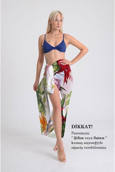 DESENİX Tropical Leaves Patterned Pareo - 100X145 cm - Silky Chiffon & Luxury Satin Fabric Option