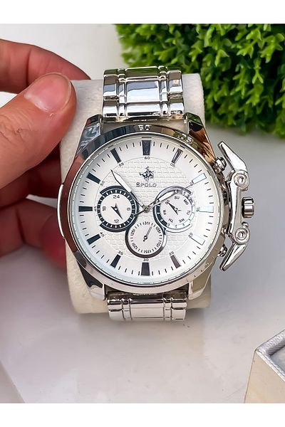 S.POLO Steel Cord Men's Wristwatch Silver Color Sports Model Bracelet with Gift Father's Day Gift
