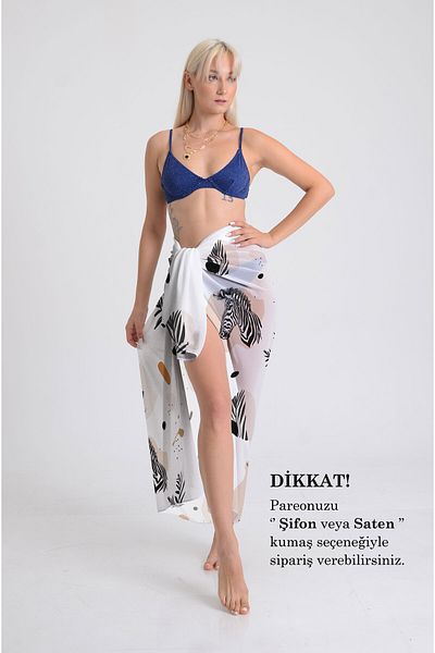 DESENİX Zebra and Elephant Print Pareo - 100X145 cm - Silky Chiffon & Luxury Satin Fabric Option - Beach Dress