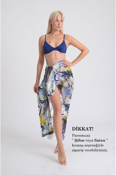 DESENİX Tropical Feather and Elephant Pattern Pareo - 100X145 cm - Silky Chiffon & Luxury Satin Fabric Option