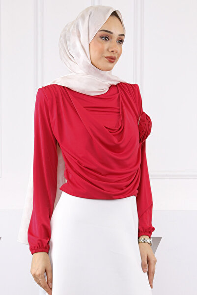 İmajButik Sandy Blouse with Pink Rose Accessories