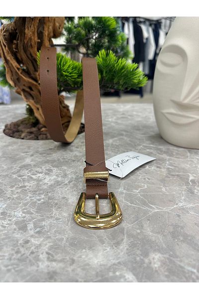 MELTEM TUĞAN Gold Imported Buckle Belt Taba