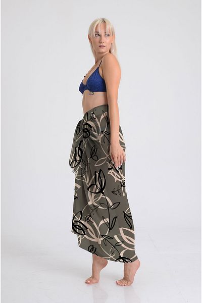 DESENİX Vector Leaves Pattern Pareo - 100X145Cm - Silky Chiffon & Luxury Satin Fabric Option- Beach Dress