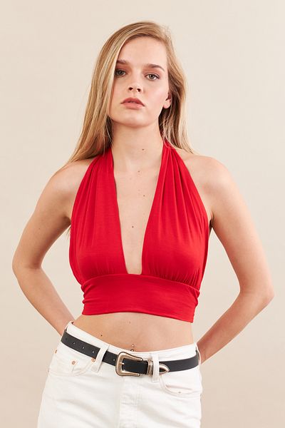 Cool & Sexy Women's Red Back and Neck Tie Blouse Ey1472