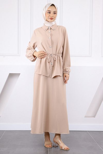 İmajButik Mink Waist Tie Shirt Skirt Suit