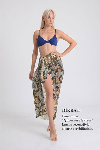 DESENİX Art Nouveau Flowers Patterned Pareo - 100X145 cm - Silky Chiffon & Luxury Satin Fabric Option- Beach