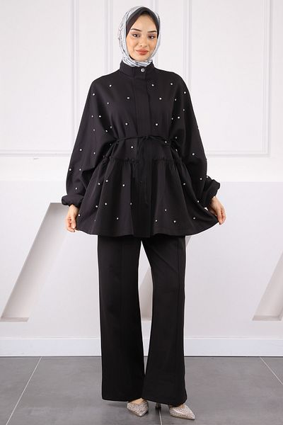 İmajButik Black Bat Sleeve Dumbbell Tunic Pants Suit