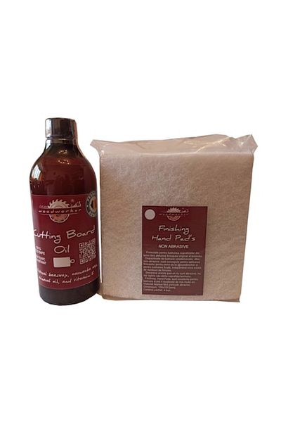 woodworker Kit intretinere, Prep’N Shine Cutting Board Oil & Non-Abrasive Hand Pads, White, 500 ml