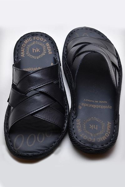 Waresta Men's Genuine Leather Daily Orthopedic Sole Slippers
