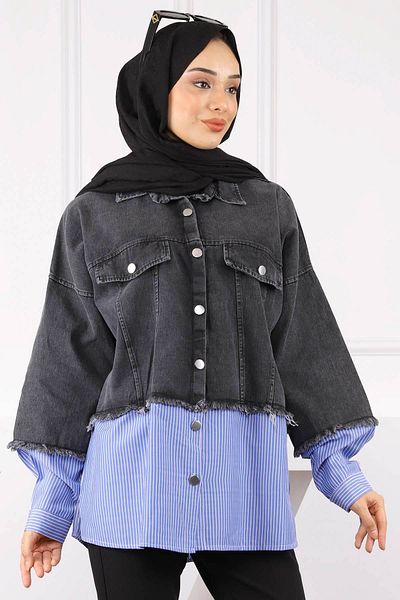 İmajButik Μπουφάν με γαρνιρισμένο τζιν ανθρακί