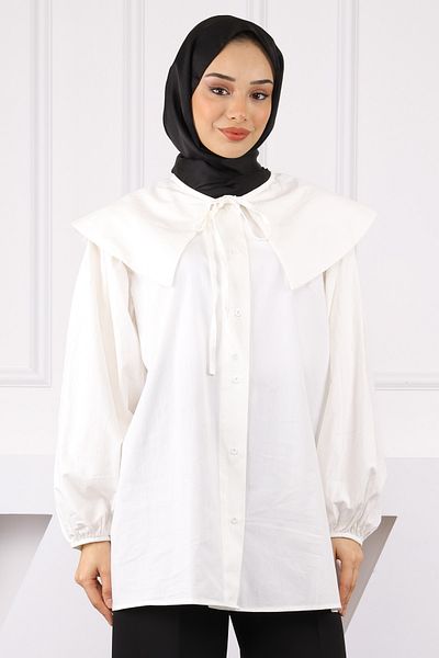 İmajButik Ecru Baby Collar Balloon Sleeve Shirt