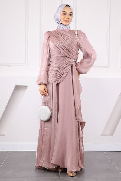 İmajButik Βραδινό φόρεμα από σιφόν με ντραπέ από Dusty Rose Stone