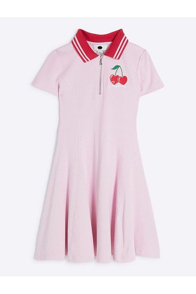 Çipil Pink Cherry Detailed Polo Collar Dress 🍒