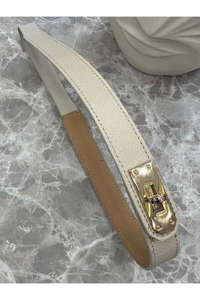 MELTEM TUĞAN Front Elastic Detailed Belt Beige