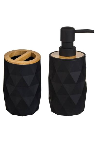 BREZIUM Set de accesorii pentru baie cu dozator de săpun lichid și suport pentru periuță de dinți,