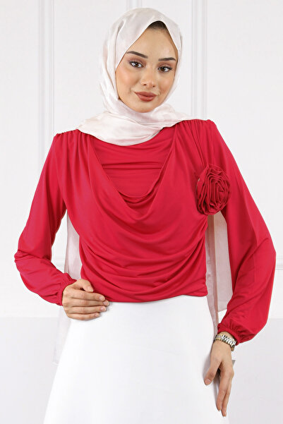 İmajButik Sandy Blouse with Pink Rose Accessories