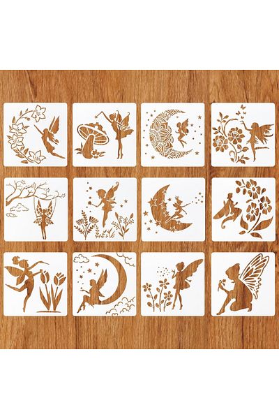 OEM Set of 12 Fairy Stencils for painting, size 200x200 mm, thickness 0.5mm, model MXSP7386