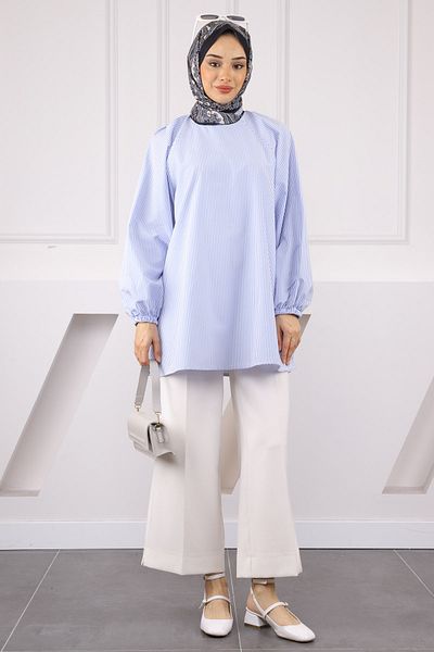 İmajButik Μωρό μπλε μπαλόνι μανίκι ριγέ τουνίκ