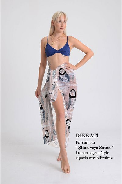 DESENİX Owl on Tree Patterned Pareo - 100X145 cm - Silky Chiffon & Luxury Satin Fabric Option- Beach Dress
